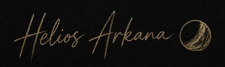 Helios Arkanaartist logo in gold on a black background with a sun and cressend moon symbol.